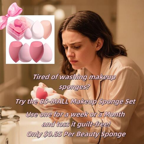 Makeup Sponge Set BS-MALL Blender Sponges 7 Pcs for Liquid, Cream, and Powder, Multi-colored with 1 Mini Makeup Sponge Pink (A-HotPink) in Kuwait