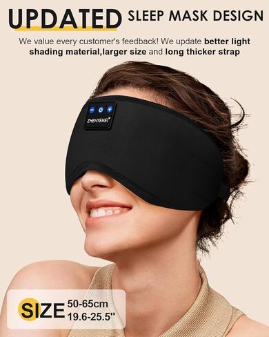 Bluetooth Sleep Headphones Bluetooth Sleep Mask | 3D Eye Mask for Sleeping | 16hrs Playingtime | Light Blocking Eye Mask | Auto - Off Timer | Best for Sleeper | Travel in Kuwait