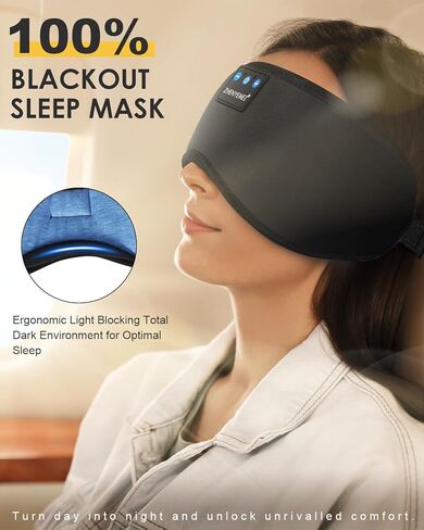 Bluetooth Sleep Headphones Bluetooth Sleep Mask | 3D Eye Mask for Sleeping | 16hrs Playingtime | Light Blocking Eye Mask | Auto - Off Timer | Best for Sleeper | Travel in Kuwait