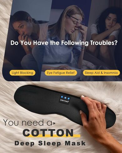 Bluetooth Sleep Headphones Bluetooth Sleep Mask | 3D Eye Mask for Sleeping | 16hrs Playingtime | Light Blocking Eye Mask | Auto - Off Timer | Best for Sleeper | Travel in Kuwait