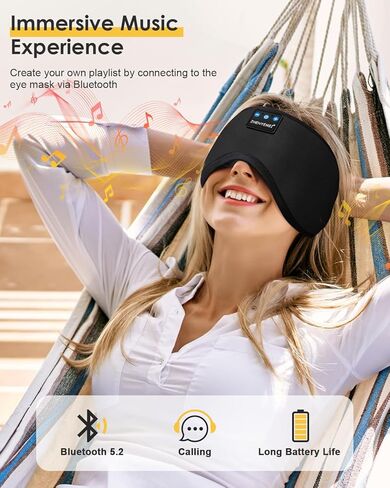 Bluetooth Sleep Headphones Bluetooth Sleep Mask | 3D Eye Mask for Sleeping | 16hrs Playingtime | Light Blocking Eye Mask | Auto - Off Timer | Best for Sleeper | Travel in Kuwait