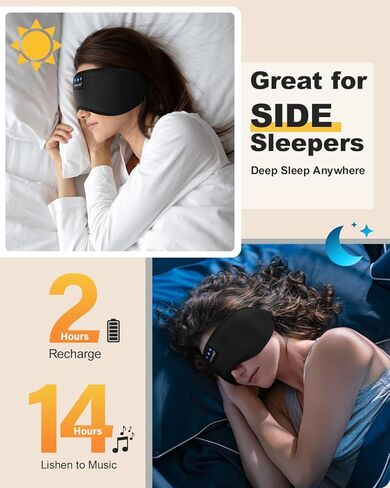 Bluetooth Sleep Headphones Bluetooth Sleep Mask | 3D Eye Mask for Sleeping | 16hrs Playingtime | Light Blocking Eye Mask | Auto - Off Timer | Best for Sleeper | Travel in Kuwait