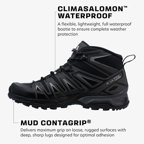 Salomon X Ultra Pioneer MID CLIMASALOMON Waterproof Hiking Boots for Men Climbing Shoe, Black/Magnet/Monument, 10 in Saudi Arabia