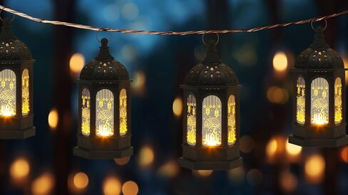 2 حزمة رمضان الفانوس - مصباح سداسي أسود إسلامي مع الخط العربي ، والأضواء المعلقة للبطارية لتديين المنزل المسلم ، وهدايا العيد وتزيين المهرجان in Saudi Arabia