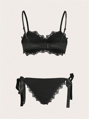 MakeMeChic Women's 2 Piece Lingerie Set Contrast Lace Underwire Bra and Tie Side Panty Sets in Saudi Arabia