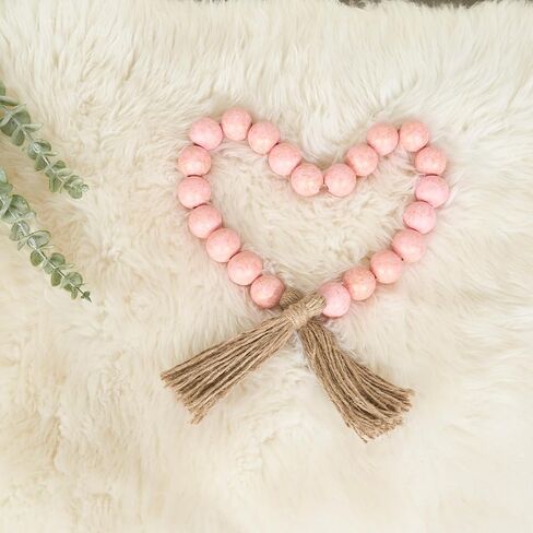 OMISHE Large Wood Bead Garland with Tassels 35.5 Inches, Boho Decorative Beads, Farmhouse Beads Garland for Home Tiered Tray Decor, Rustic Pink in Saudi Arabia