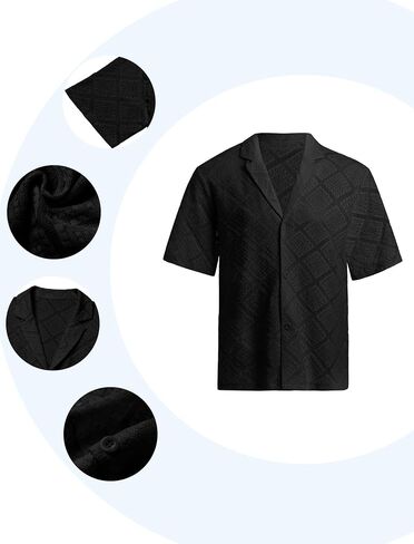 OLEMEK Men's Fashion Lace Shirt Hollow Out Sheer See Through Short Sleeve Button Down Shirts Casual Summer Top in Saudi Arabia
