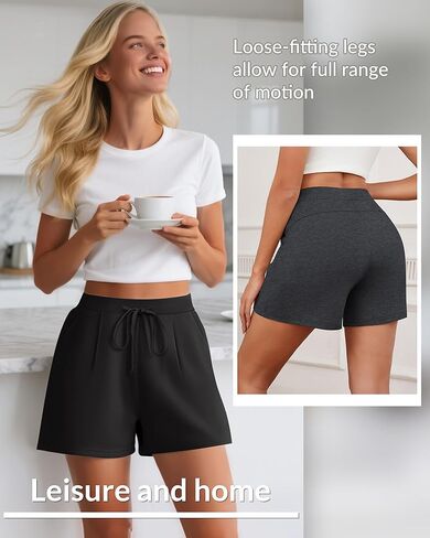 Huukeay 3 Pack Women's Casual Sweat Shorts, High Waist Drawstring Wide Leg Athletic Lounge Shorts with Pockets 2025 Summer in Kuwait