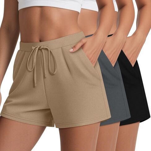 Huukeay 3 Pack Women's Casual Sweat Shorts, High Waist Drawstring Wide Leg Athletic Lounge Shorts with Pockets 2025 Summer in Saudi Arabia