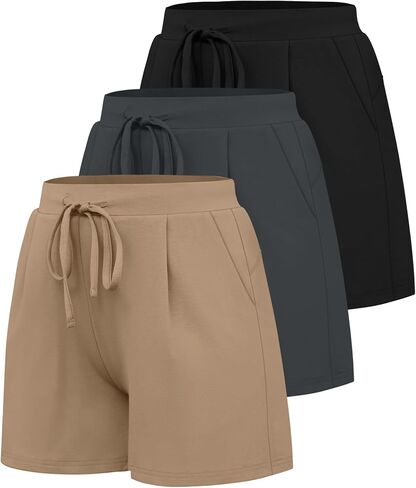 Huukeay 3 Pack Women's Casual Sweat Shorts, High Waist Drawstring Wide Leg Athletic Lounge Shorts with Pockets 2025 Summer in Saudi Arabia