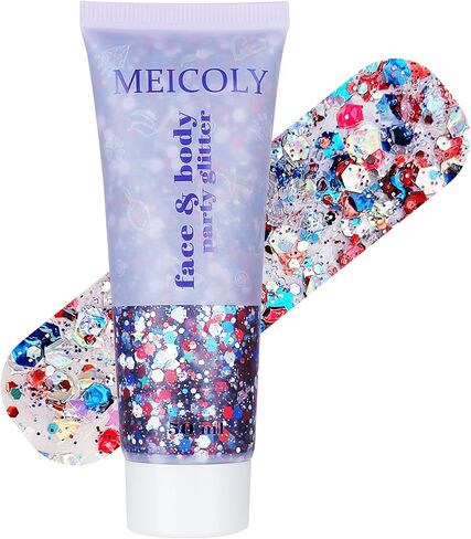 بريق الجسم الأبيض من MEICOLY، إكسسوارات حفلات المغني ومهرجانات الموسيقى، جل بريق وجه حورية البحر، طلاء وجه لامع بالترتر، بريق مكتنز لشعر شفاه العين، جل ثلاثي الأبعاد متلألئ للنساء، 50 مل in Kuwait