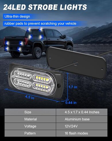 AnTom 8pcs Emergency Strobe Lights for Trucks, Sync Feature Vehicles Grille Surface Mount 24-LED Flashing Hazard Warning Light Kit with Controller and Wiring Harness, No additional wiring required in Kuwait
