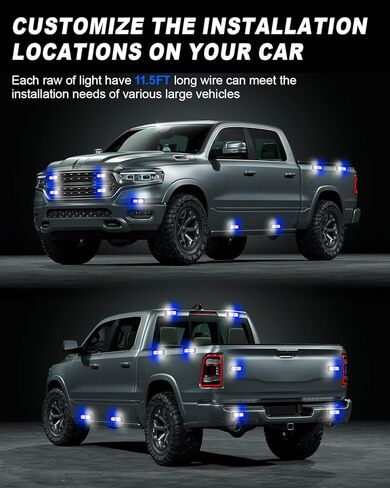 AnTom 8pcs Emergency Strobe Lights for Trucks, Sync Feature Vehicles Grille Surface Mount 24-LED Flashing Hazard Warning Light Kit with Controller and Wiring Harness, No additional wiring required in Kuwait