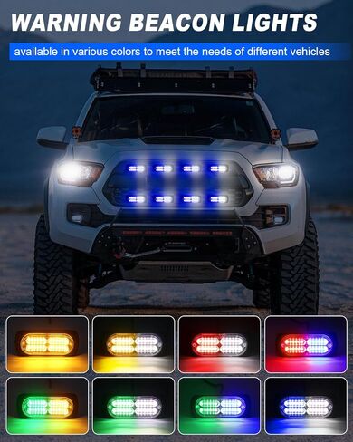 AnTom 8pcs Emergency Strobe Lights for Trucks, Sync Feature Vehicles Grille Surface Mount 24-LED Flashing Hazard Warning Light Kit with Controller and Wiring Harness, No additional wiring required in Kuwait