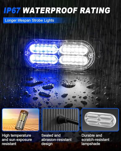 AnTom 8pcs Emergency Strobe Lights for Trucks, Sync Feature Vehicles Grille Surface Mount 24-LED Flashing Hazard Warning Light Kit with Controller and Wiring Harness, No additional wiring required in Kuwait