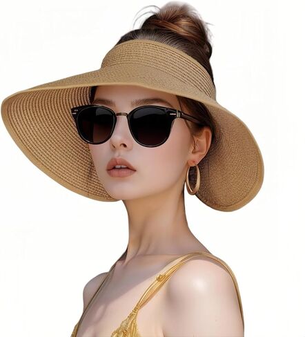 قبعات قش Sun Visor للنساء ، الصيف القابل للطي مرنة على نطاق واسع الشاطئ شاطئ الأشعة فوق البنفسجية القبعة الأساسية in Kuwait