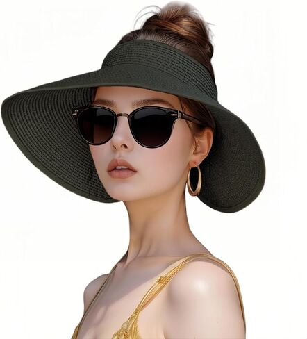 قبعات قش Sun Visor للنساء ، الصيف القابل للطي مرنة على نطاق واسع الشاطئ شاطئ الأشعة فوق البنفسجية القبعة الأساسية in Kuwait