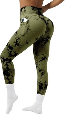OVESPORT Tie Dye Seamless Leggings with Pockets for Women High Waisted Scrunch Butt Lifting Tummy Control Workout Gym in Saudi Arabia