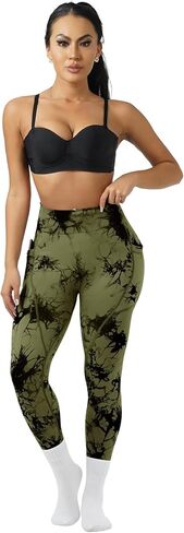OVESPORT Tie Dye Seamless Leggings with Pockets for Women High Waisted Scrunch Butt Lifting Tummy Control Workout Gym in Saudi Arabia
