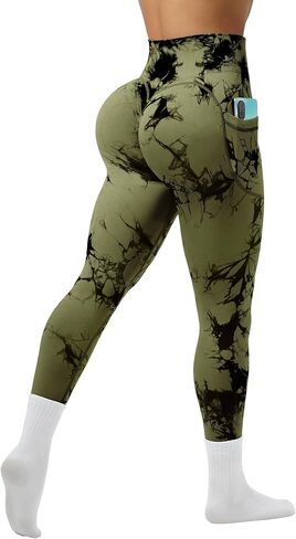 OVESPORT Tie Dye Seamless Leggings with Pockets for Women High Waisted Scrunch Butt Lifting Tummy Control Workout Gym in Saudi Arabia