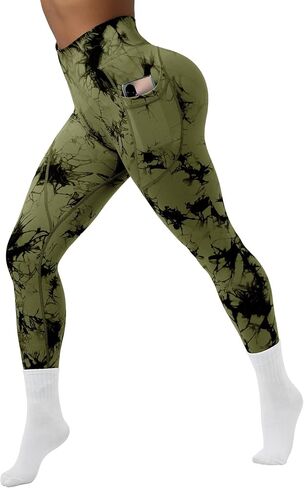 OVESPORT Tie Dye Seamless Leggings with Pockets for Women High Waisted Scrunch Butt Lifting Tummy Control Workout Gym in Saudi Arabia