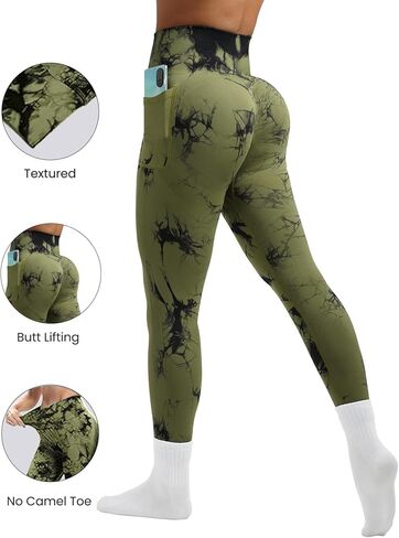 OVESPORT Tie Dye Seamless Leggings with Pockets for Women High Waisted Scrunch Butt Lifting Tummy Control Workout Gym in Saudi Arabia