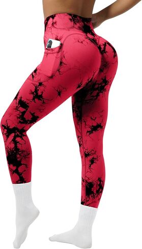 OVESPORT Tie Dye Seamless Leggings with Pockets for Women High Waisted Scrunch Butt Lifting Tummy Control Workout Gym in Saudi Arabia
