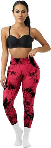 OVESPORT Tie Dye Seamless Leggings with Pockets for Women High Waisted Scrunch Butt Lifting Tummy Control Workout Gym in Saudi Arabia