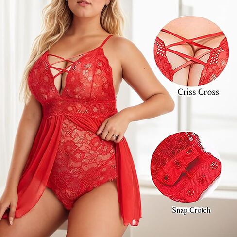 Women Floral Lingerie Babydoll Snap Crotch Lace Bodysuit Sexy Chemise Nightgown Mesh Mini Dress One Piece Teddy in Saudi Arabia