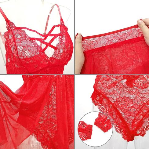 Women Floral Lingerie Babydoll Snap Crotch Lace Bodysuit Sexy Chemise Nightgown Mesh Mini Dress One Piece Teddy in Saudi Arabia