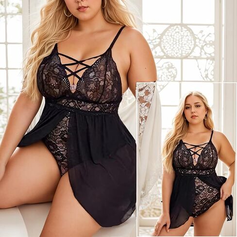 Women Floral Lingerie Babydoll Snap Crotch Lace Bodysuit Sexy Chemise Nightgown Mesh Mini Dress One Piece Teddy in Saudi Arabia
