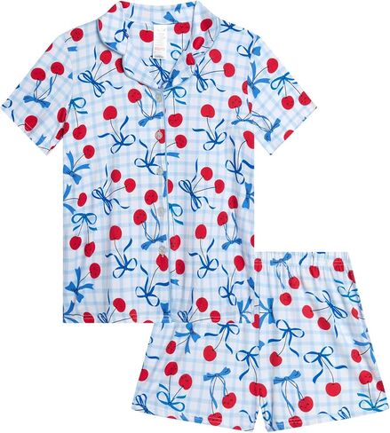 Rene Rofe Girls' Pajama Set - 2 Piece Button Down Sleep Shirt and Lounge Shorts - Sleepwear Set for Girls (4-12) in Saudi Arabia