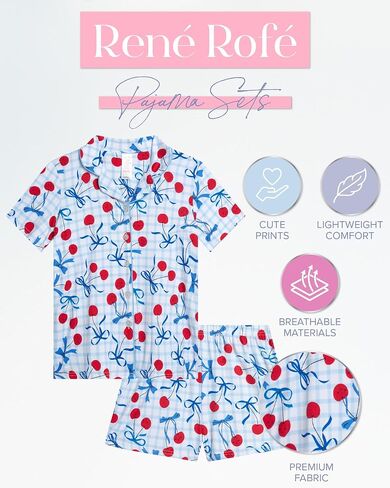 Rene Rofe Girls' Pajama Set - 2 Piece Button Down Sleep Shirt and Lounge Shorts - Sleepwear Set for Girls (4-12) in Saudi Arabia