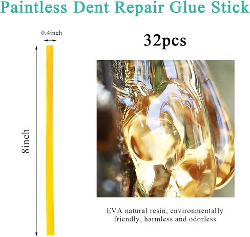 32PCS Dent Repair Glue Sticks, 0.43" x 8" Hot Glue Sticks Paintless Car Dent Repair Tool Set, Universal PDR Strong Viscosity Hot Melt Glue Sticks for Car Body Dent Repair (Yellow) in Saudi Arabia