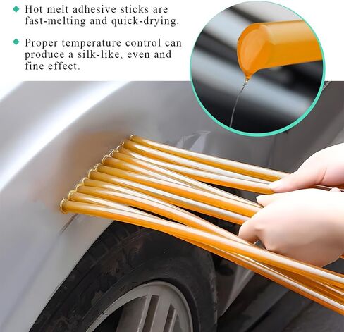 32PCS Dent Repair Glue Sticks, 0.43" x 8" Hot Glue Sticks Paintless Car Dent Repair Tool Set, Universal PDR Strong Viscosity Hot Melt Glue Sticks for Car Body Dent Repair (Yellow) in Saudi Arabia
