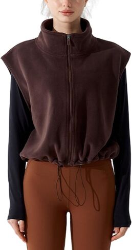 Unilexi Womens Full Zip Fleece Vest Stand Collar Sherpa Crop Sleeveless Coat Zipper Fitness Vest in Kuwait
