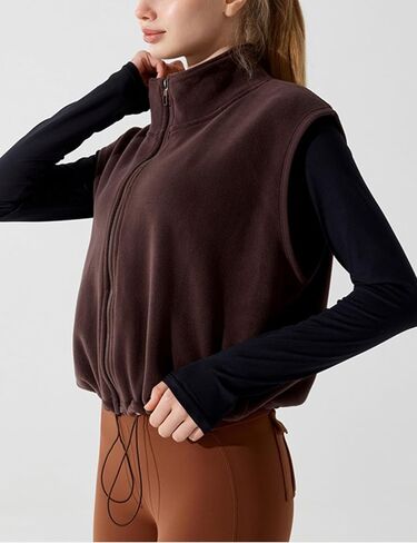 Unilexi Womens Full Zip Fleece Vest Stand Collar Sherpa Crop Sleeveless Coat Zipper Fitness Vest in Kuwait