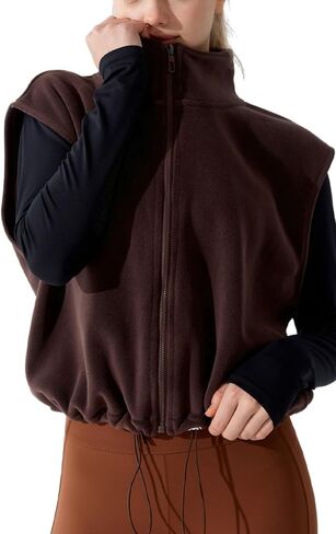 Unilexi Womens Full Zip Fleece Vest Stand Collar Sherpa Crop Sleeveless Coat Zipper Fitness Vest in Kuwait