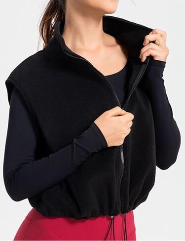 Unilexi Womens Full Zip Fleece Vest Stand Collar Sherpa Crop Sleeveless Coat Zipper Fitness Vest in Kuwait