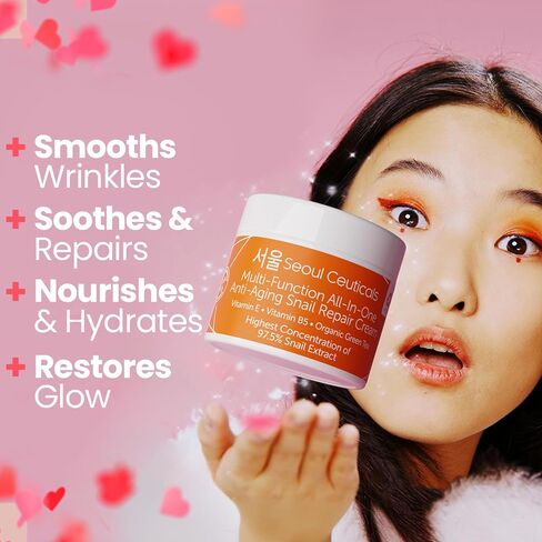 SeoulCeuticals Korean Skin Care Snail Mucin Moisturizer Cream - K Beauty Skincare Day & Night 97.5% Snail Repair Cream Filtrate 2oz in Saudi Arabia