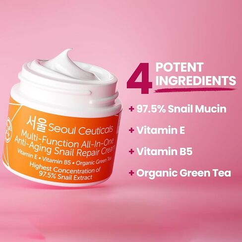 SeoulCeuticals Korean Skin Care Snail Mucin Moisturizer Cream - K Beauty Skincare Day & Night 97.5% Snail Repair Cream Filtrate 2oz in Saudi Arabia