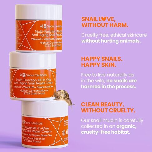 SeoulCeuticals Korean Skin Care Snail Mucin Moisturizer Cream - K Beauty Skincare Day & Night 97.5% Snail Repair Cream Filtrate 2oz in Saudi Arabia