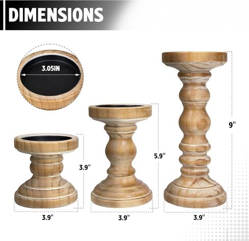 Candle Holder for Pillar Candle Set of 3, Farmhouse Wood Candle Holder, Rustic Wooden Candle Stand, Vintage Tall Candle Stand Decorative for Living Room, Table Centerpiece,Brown in Saudi Arabia