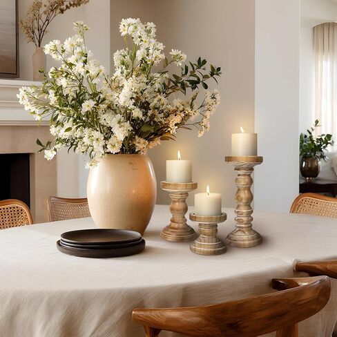 Candle Holder for Pillar Candle Set of 3, Farmhouse Wood Candle Holder, Rustic Wooden Candle Stand, Vintage Tall Candle Stand Decorative for Living Room, Table Centerpiece,Brown in Saudi Arabia
