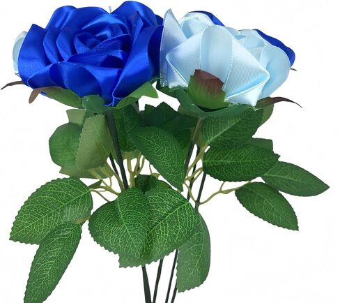 LatinaFlorista DIY Ribbon Rose Kit, Makes 7 Eternal Roses, Complete Craft Set with 105 Premade Petals, Stems, Leaves, Crafting Unique Gift of Forever Flowers Ramos Bouquets (7 Roses Kit -Royal Blue) in Saudi Arabia