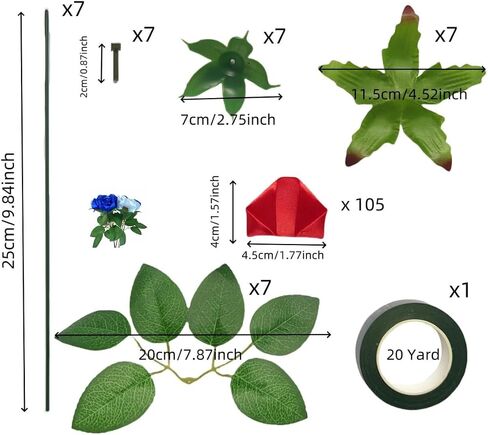 LatinaFlorista DIY Ribbon Rose Kit, Makes 7 Eternal Roses, Complete Craft Set with 105 Premade Petals, Stems, Leaves, Crafting Unique Gift of Forever Flowers Ramos Bouquets (7 Roses Kit -Royal Blue) in Saudi Arabia