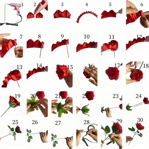 LatinaFlorista DIY Ribbon Rose Kit, Makes 7 Eternal Roses, Complete Craft Set with 105 Premade Petals, Stems, Leaves, Crafting Unique Gift of Forever Flowers Ramos Bouquets (7 Roses Kit -Royal Blue) in Saudi Arabia