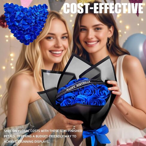 LatinaFlorista DIY Ribbon Rose Kit, Makes 7 Eternal Roses, Complete Craft Set with 105 Premade Petals, Stems, Leaves, Crafting Unique Gift of Forever Flowers Ramos Bouquets (7 Roses Kit -Royal Blue) in Saudi Arabia