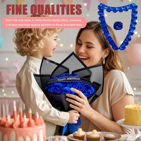 LatinaFlorista DIY Ribbon Rose Kit, Makes 7 Eternal Roses, Complete Craft Set with 105 Premade Petals, Stems, Leaves, Crafting Unique Gift of Forever Flowers Ramos Bouquets (7 Roses Kit -Royal Blue) in Saudi Arabia