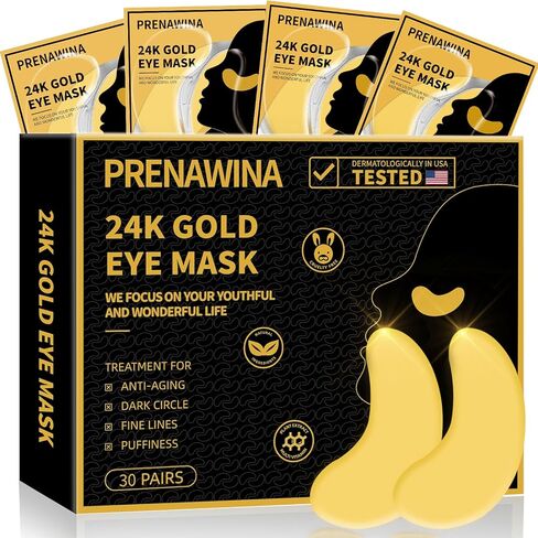 Under Eye Patches for Puffy Eyes Treatment 24 Pairs, 24K Gold Under Eye Masks for Dark Circles and Puffiness, Eye Gel Pads w/Collagen, Hyaluronic Acid, Rose Essence, Vitamins for Eye Bags Treatment in Saudi Arabia